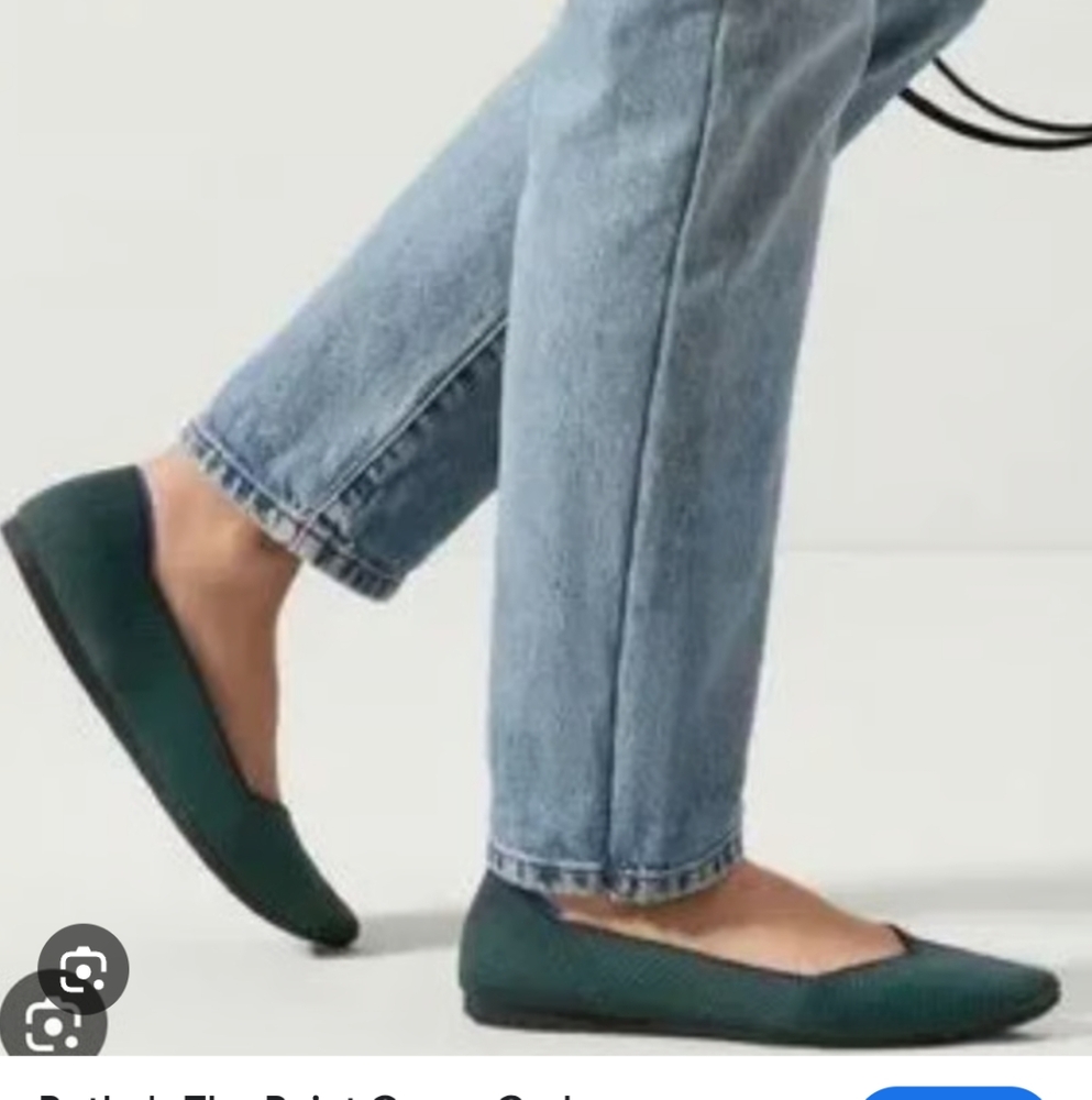 -Rare Rothy's Point Green Cedar Herringbone Knit Pointed Toe Flats
